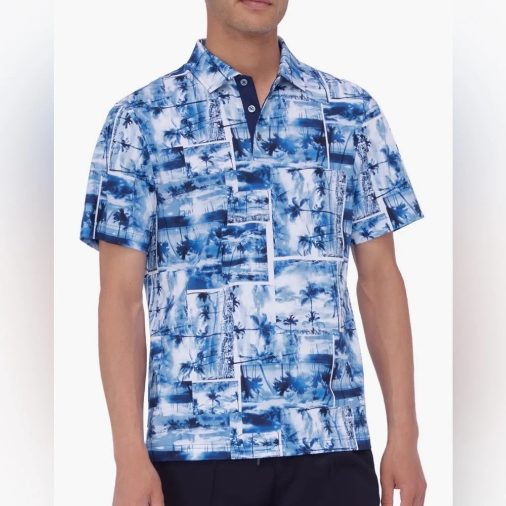 Bugatchi Hendrix Digital Tropical Print Pima Cotton Polo - Picture 1 of 11